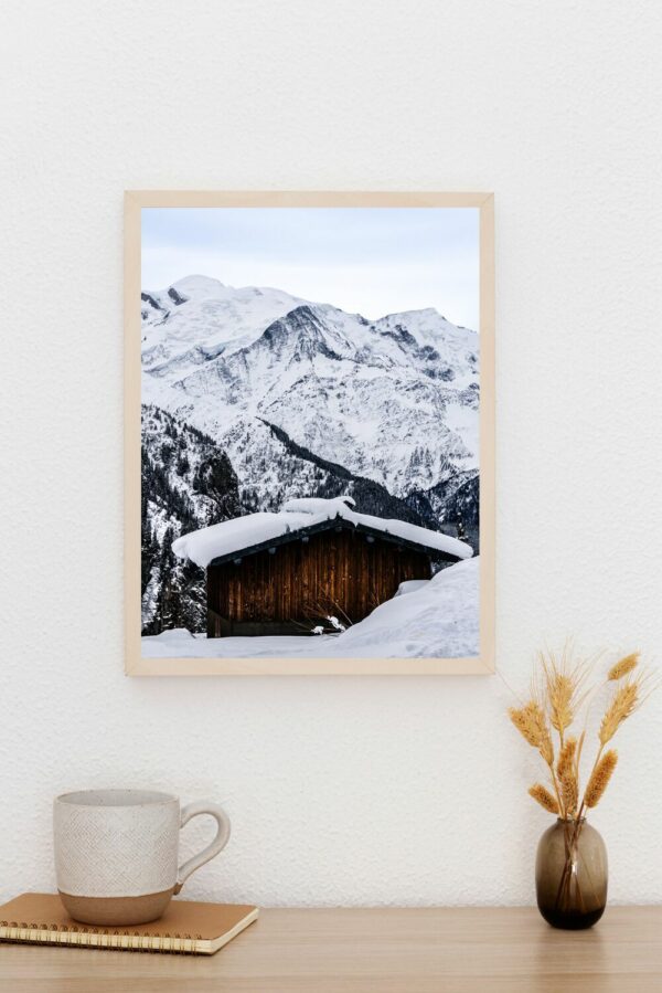 Photo d'un chalet face au Mont-Blanc & ses glaciers