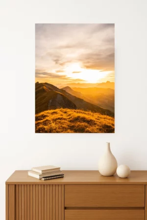 Photo du oucher de soleil sur les crêtes en Savoie