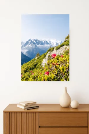 tirage photo du Mont-Blanc avec des fleurs en premier plan