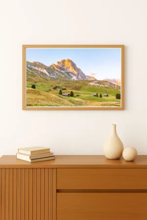 tirage photo de l'alpage de seceda dans les dolomites