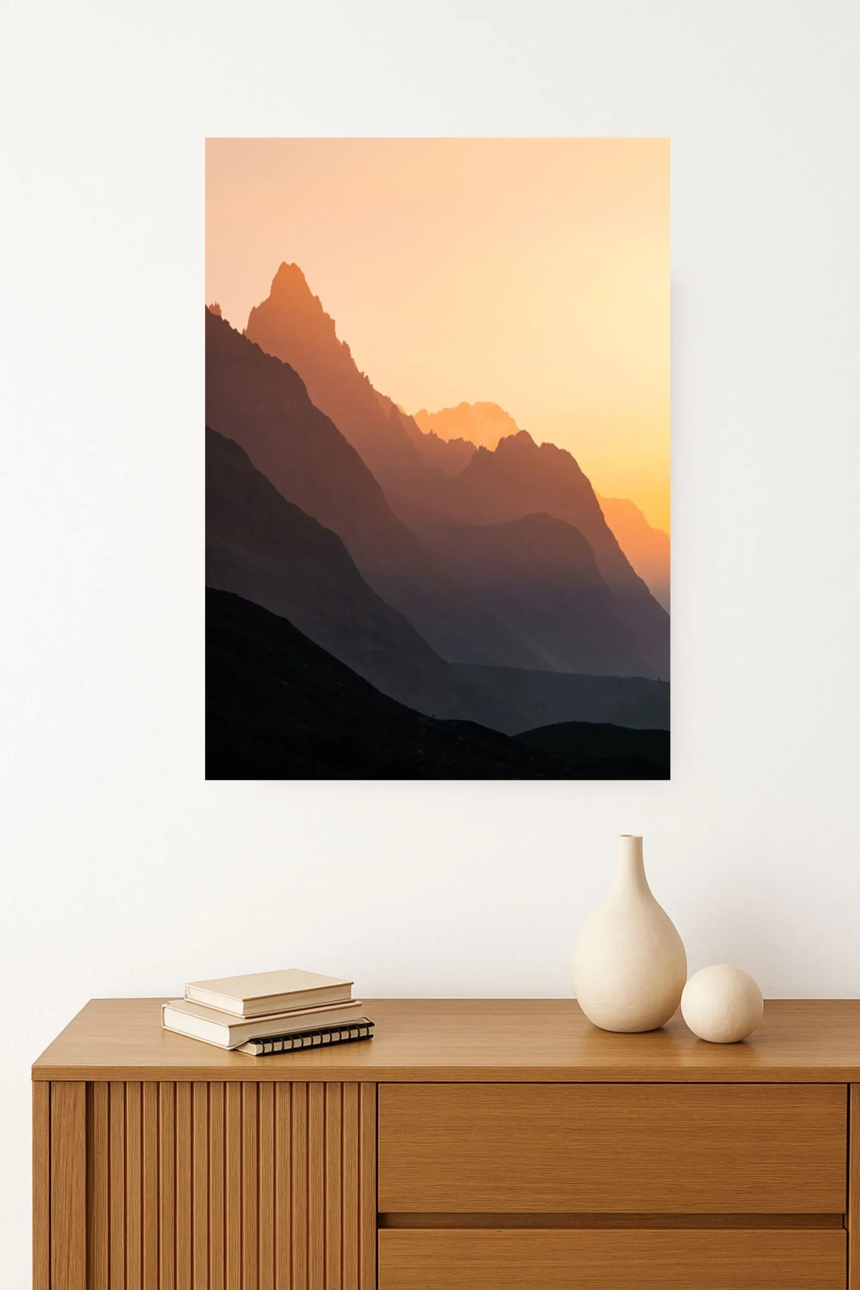 tirage photo d'une ombre chinoise de montagne au lever du soleil