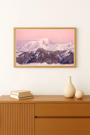 tirage photo du Mont-Blanc en hiver teinté de rose par les Format Paysage