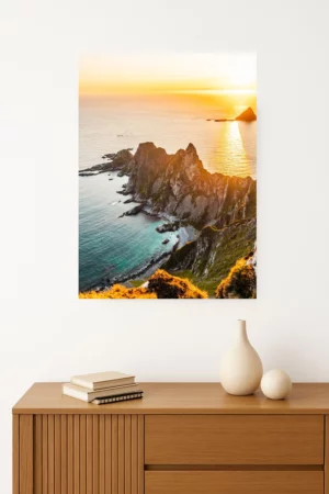 tirage photo de la Vue panoramique depuis le sommet du Matind sur la mer et les plages paradisiaques