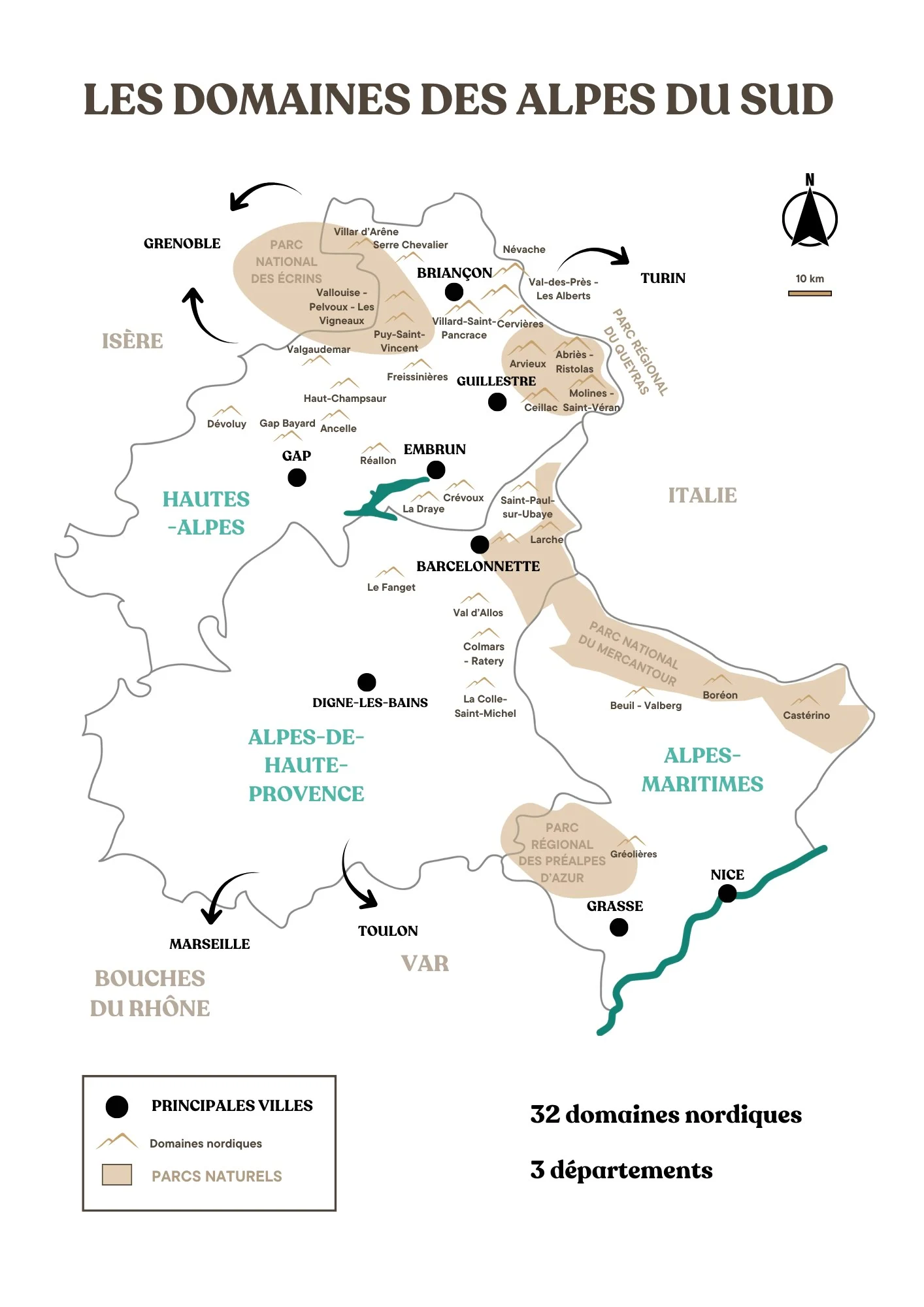carte des domaines nordiques des alpes du sud